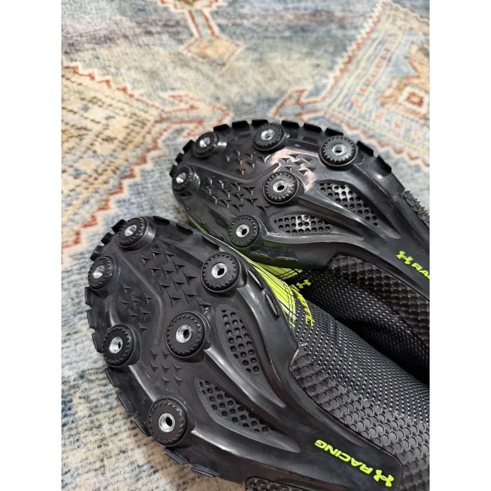 Under Armour Kick Sprint Track Spikes Mens Size 12 Black Volt Racing Cleats EUC